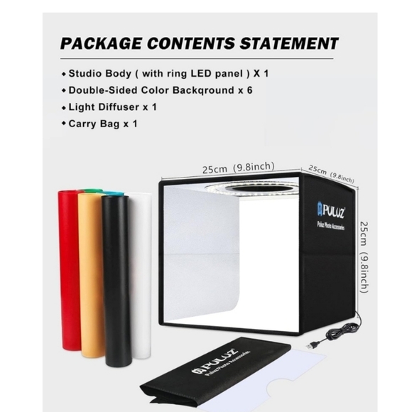 Photo Studio Black Portable - 10" D, 10" W, 10" H - Picture 6 of 6